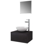 vidaXL Set mobilier baie 4 piese cu chiuvetă și robinet incluse, Negru vidaXL Set mobilier baie 4 piese cu chiuvetă și robinet incluse, Negru