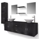 vidaXL Set mobilier baie 11 piese, chiuvete și robinete incluse, negru vidaXL Set mobilier baie 11 piese, chiuvete și robinete incluse, negru