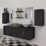 vidaXL Set mobilier baie 11 piese, chiuvete și robinete incluse, negru vidaXL Set mobilier baie 11 piese, chiuvete și robinete incluse, negru