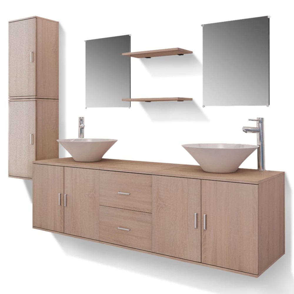 vidaXL Set mobilier baie 11 piese cu chiuvete și robinete incluse, Bej