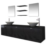 vidaXL Set mobilier baie 10 piese, chiuvete și robinete incluse, negru vidaXL Set mobilier baie 10 piese, chiuvete și robinete incluse, negru