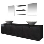 vidaXL Set mobilier baie 10 piese, chiuvete și robinete incluse, negru vidaXL Set mobilier baie 10 piese, chiuvete și robinete incluse, negru