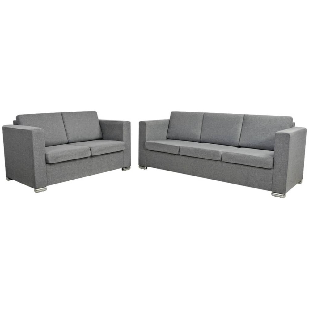 vidaXL Set canapele, 2 piese, gri deschis, material textil