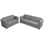 vidaXL Set canapele, 2 piese, gri deschis, material textil