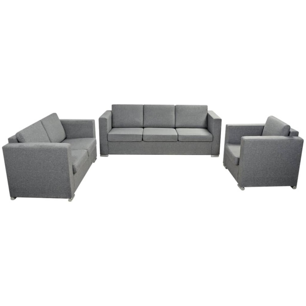 vidaXL Set canapele, 3 piese, gri deschis, material textil