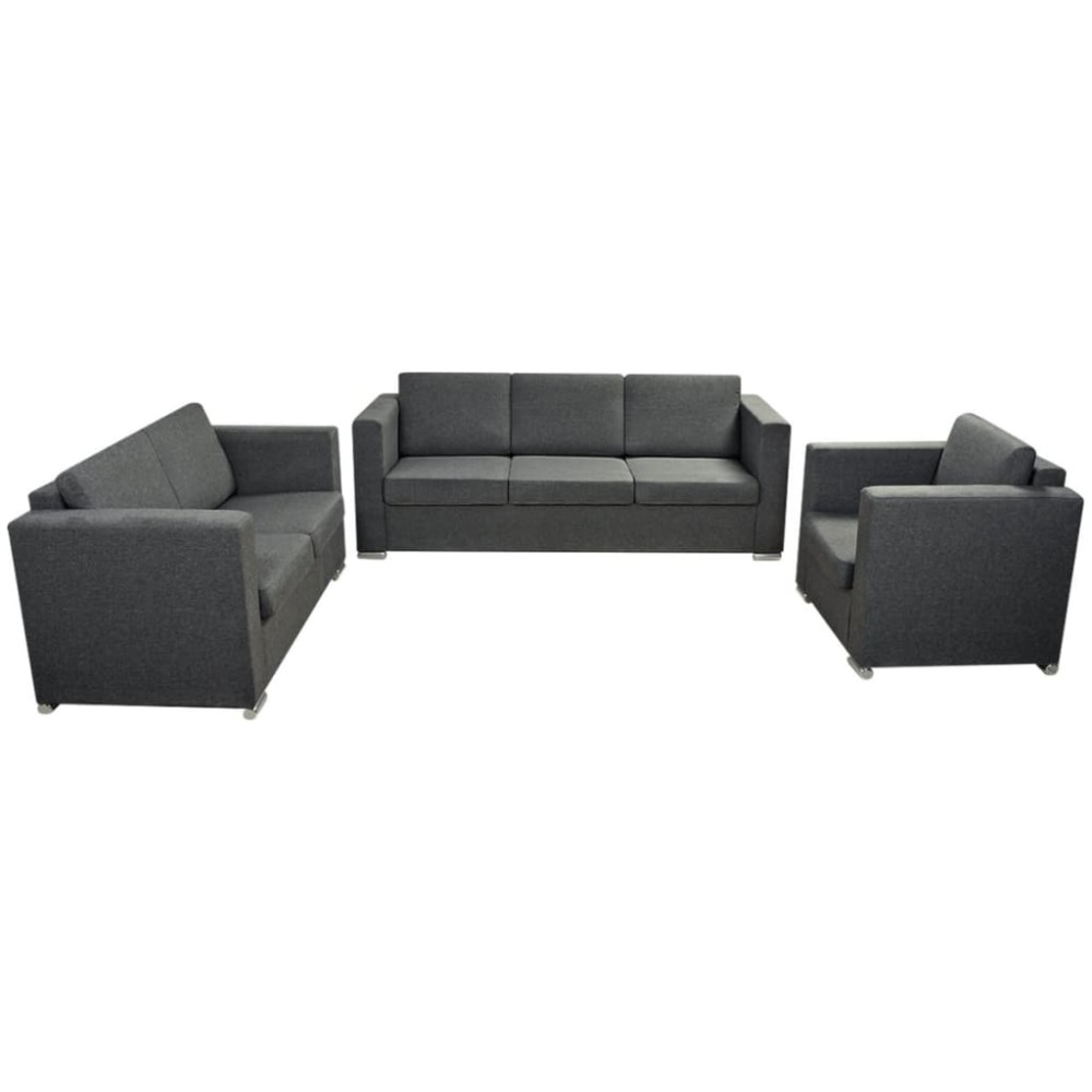 vidaXL Set canapele, 3 piese, gri închis, material textil