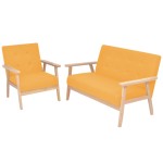 vidaXL Set cu canapea, 2 piese, material textil, galben vidaXL Set cu canapea, 2 piese, material textil, galben