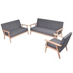 vidaXL Set canapea din 3 piese, material textil, gri închis vidaXL Set canapea din 3 piese, material textil, gri închis