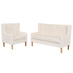vidaXL Set canapea, 2 piese, textil, Alb crem vidaXL Set canapea, 2 piese, textil, Alb crem