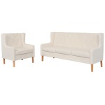vidaXL Set de canapele, 2 piese, material textil, alb crem vidaXL Set de canapele, 2 piese, material textil, alb crem