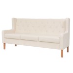 vidaXL Set de canapele, 3 piese, alb crem, material textil vidaXL Set de canapele, 3 piese, alb crem, material textil