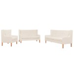 vidaXL Set de canapele, 3 piese, alb crem, material textil vidaXL Set de canapele, 3 piese, alb crem, material textil