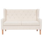 vidaXL Set de canapele, 3 piese, alb crem, material textil vidaXL Set de canapele, 3 piese, alb crem, material textil