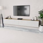 vidaXL Comode TV, 2 buc, PAL, 120x40x34 cm, alb lucios și stejar