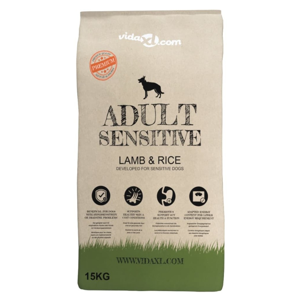 vidaXL Premium Hrană uscată câini "Miel și orez, adulți" 2 buc. 30 kg
