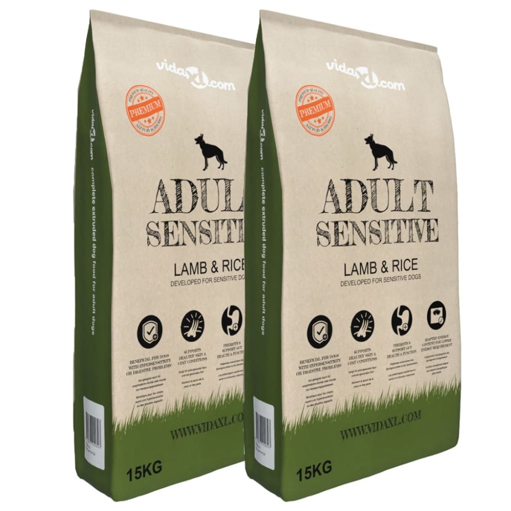 vidaXL Premium Hrană uscată câini "Miel și orez, adulți" 2 buc. 30 kg