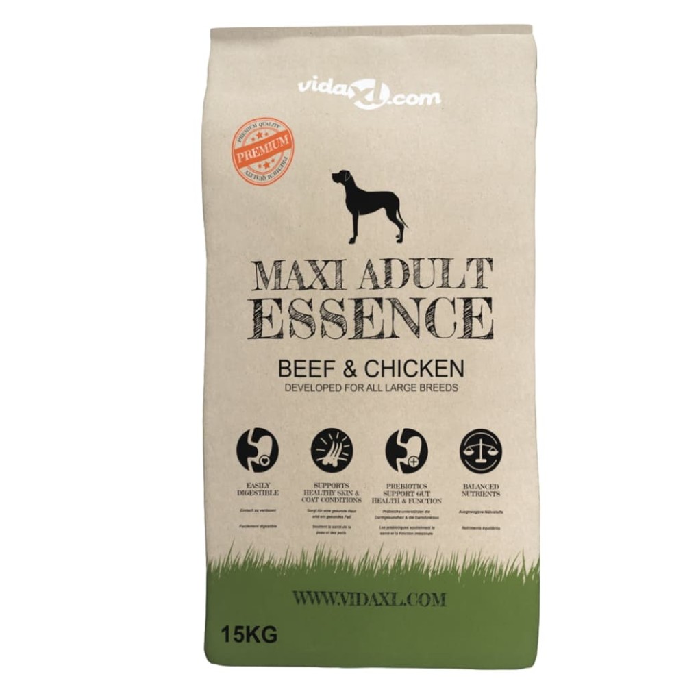 vidaXL Premium Hrană câini uscată vită și pui, adulți, 2 buc., 30 kg