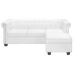 vidaXL Canapea Chesterfield în formă de L, piele ecologică, alb vidaXL Canapea Chesterfield în formă de L, piele ecologică, alb