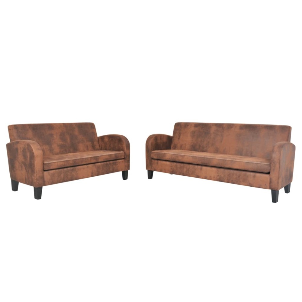 vidaXL Set canapea, 2 buc., piele artificială de căprioară, maro