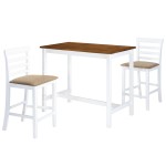 vidaXL Set masă și scaune de bar, 3 piese, lemn masiv, maro și alb vidaXL Set masă și scaune de bar, 3 piese, lemn masiv, maro și alb