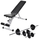 vidaXL Bancă de antrenament cu set de haltere și gantere, 30,5 kg vidaXL Bancă de antrenament cu set de haltere și gantere, 30,5 kg