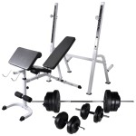 vidaXL Bancă antrenament rastel greutăți, set haltere/gantere, 60,5kg vidaXL Bancă antrenament rastel greutăți, set haltere/gantere, 60,5kg