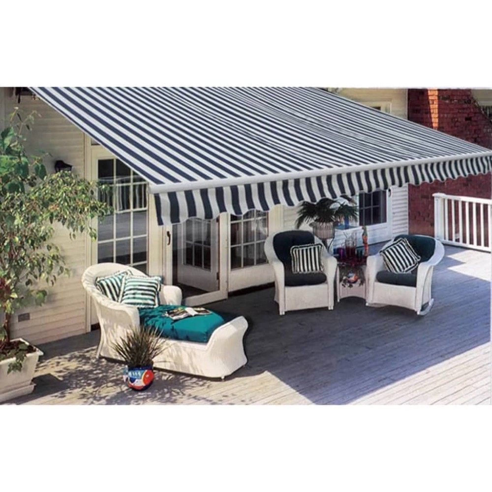 vidaXL Copertină pliabilă cu acționare manuală, 300 cm, albastru/alb