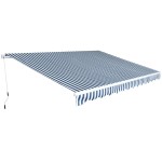 vidaXL Copertină pliabilă cu acționare manuală, 450 cm, albastru/alb