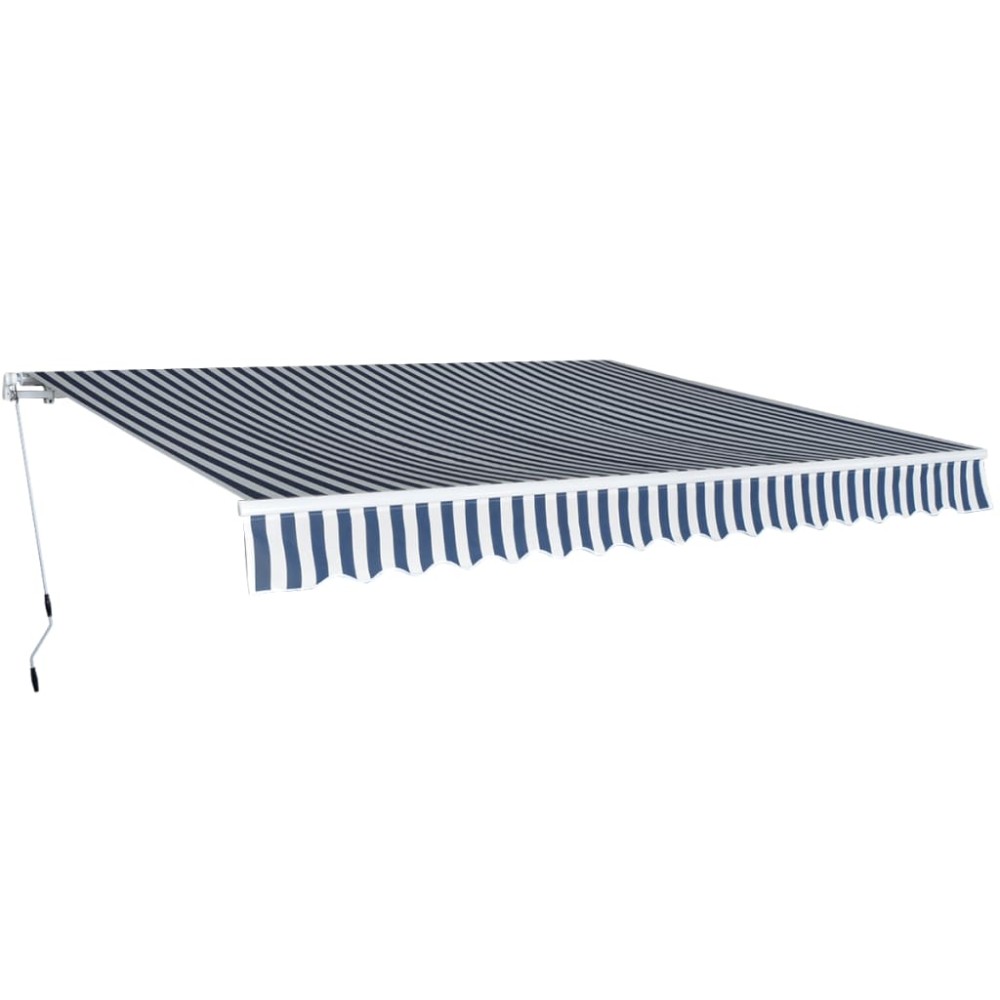 vidaXL Copertină pliabilă cu acționare manuală, albastru/alb, 400 cm