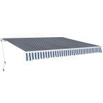 vidaXL Copertină pliabilă cu acționare manuală, albastru/alb, 400 cm vidaXL Copertină pliabilă cu acționare manuală, albastru/alb, 400 cm