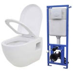 vidaXL Toaletă suspendată cu rezervor WC ascuns, alb, ceramică vidaXL Toaletă suspendată cu rezervor WC ascuns, alb, ceramică