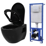 vidaXL Vas de toaletă suspendat cu rezervor încastrat, negru, ceramică vidaXL Vas de toaletă suspendat cu rezervor încastrat, negru, ceramică