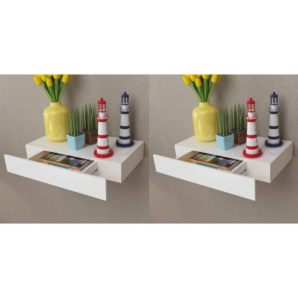 vidaXL Rafturi de perete suspendate cu sertare, 2 buc., alb, 48 cm