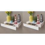 vidaXL Rafturi de perete suspendate cu sertare, 2 buc., alb, 48 cm vidaXL Rafturi de perete suspendate cu sertare, 2 buc., alb, 48 cm