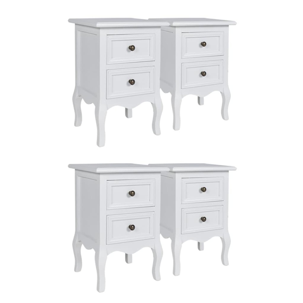 vidaXL Noptiere cu 2 sertare, 4 buc., alb, MDF
