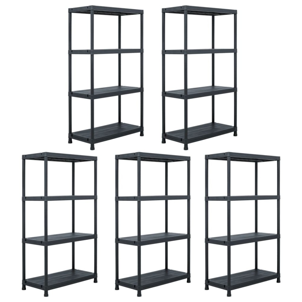 vidaXL Rafturi de depozitare, 5 buc. negru, 60 x 30 x 138 cm plastic