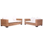 vidaXL Set de canapele de grădină cu perne, 2 piese, ratan natural vidaXL Set de canapele de grădină cu perne, 2 piese, ratan natural