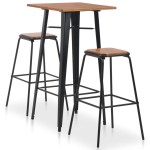 vidaXL Set mobilier de bar, 3 piese, maro-negru, oțel vidaXL Set mobilier de bar, 3 piese, maro-negru, oțel
