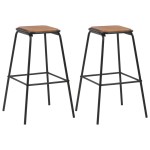 vidaXL Set mobilier de bar, 3 piese, maro-negru, oțel vidaXL Set mobilier de bar, 3 piese, maro-negru, oțel