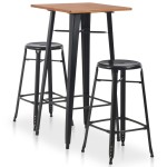 vidaXL Set mobilier de bar, 3 piese, negru, oțel vidaXL Set mobilier de bar, 3 piese, negru, oțel