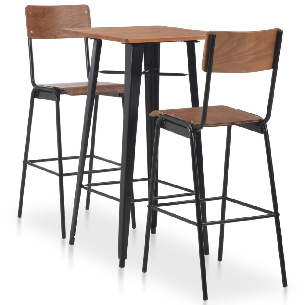 vidaXL Set mobilier de bar, 3 piese, maro și negru, oțel