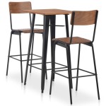 vidaXL Set mobilier de bar, 3 piese, maro și negru, oțel vidaXL Set mobilier de bar, 3 piese, maro și negru, oțel