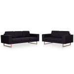 vidaXL Set de canapele, 2 piese, negru, material textil vidaXL Set de canapele, 2 piese, negru, material textil