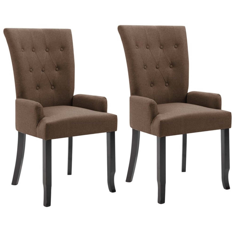 vidaXL Scaune de bucătărie cu cotiere, 2 buc, maro, textil