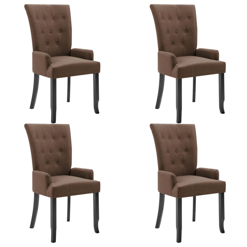vidaXL Scaune de bucătărie cu brațe, 4 buc., maro, material textil