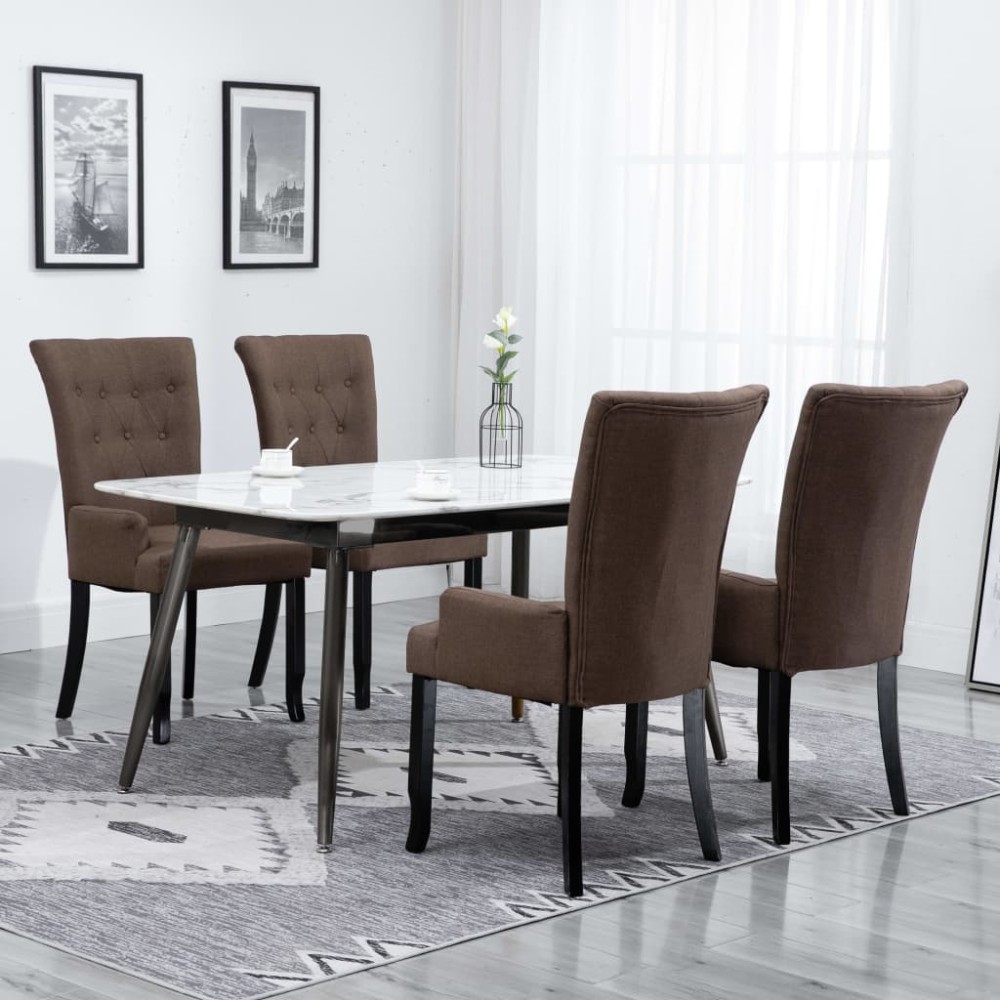 vidaXL Scaune de bucătărie cu brațe, 4 buc., maro, material textil