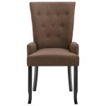 vidaXL Scaune de bucătărie cu brațe, 4 buc., maro, material textil