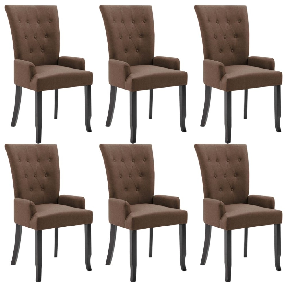 vidaXL Scaune de bucătărie cu brațe, 6 buc., maro, material textil