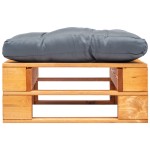 vidaXL Taburet de grădină din paleți, pernă gri, maro miere, lemn