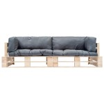vidaXL Set canapea grădină paleți cu perne gri, 2 piese, lemn de pin vidaXL Set canapea grădină paleți cu perne gri, 2 piese, lemn de pin